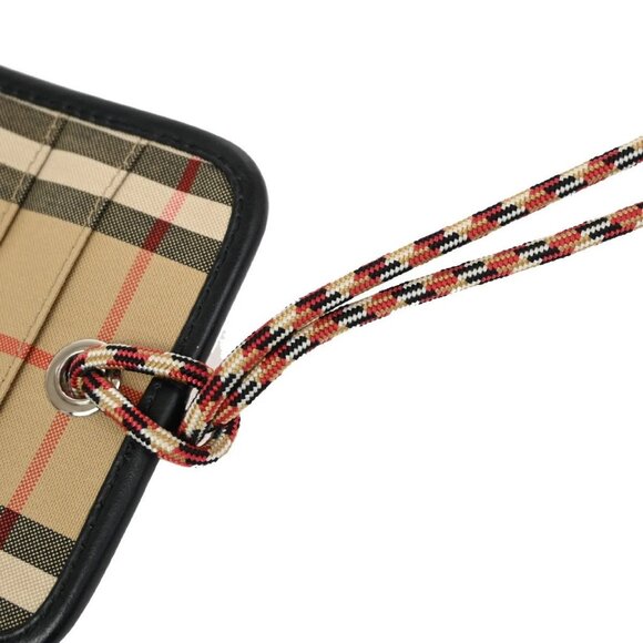 BURBERRY Logo Check Card Case Holder Canvas Leather Brown Black Italy 67KB292 - Picture 8 of 13